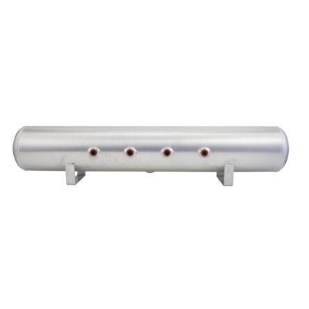 4 Gallon Aluminum Air Tank; (2) 1/4 in.  & (2) 3/8 in.  end ports; 6 in.  D X 30 in.  L, light weight, polished aluminum, 200PSI maximum operating pressure.