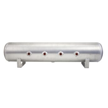 5 Gallon Aluminum Air Tank; (4) 3/8 in.  face ports; 6 in.  D X 36 in.  L, light weight, raw aluminum, 200PSI maximum operating pressure.