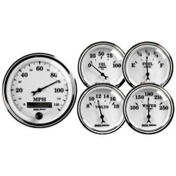 5 PC. GAUGE KIT, 3-3/8 in. & 2-1/16 in. , ELEC. SPEEDOMETER, OLD TYME WHITE II