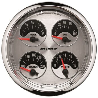 5 in. QUAD GAUGE, 100 PSI/100-250 Fahrenheit/8-18V/240-33 O, AMERICAN MUSCLE