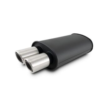 Vibrant Performance - 12310- STREETPOWER FLAT BLACK Oval Muffler with Dual 304SS Brushed Tips; Inlet ID: 2.50 in (63.5mm) Tip OD: 3.00 in (76.2mm); Muffler Body Size: 9 inW x 5 inH x 15 inL; Tip Location: Center of End Cap