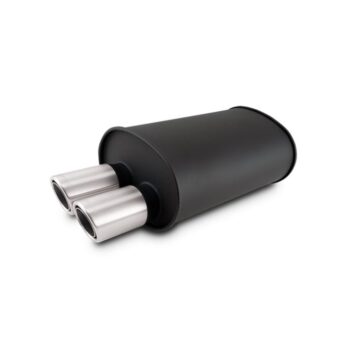 Vibrant Performance - 12316- STREETPOWER FLAT BLACK Oval Muffler with Dual 304SS Brushed Tips; Inlet ID: 3.00 in (76.2mm) Tip OD: 3.00 in (76.2mm); Muffler Body Size: 9.5 inW x 6.75 inH x 15 inL; Tip Location: Offset Bottom
