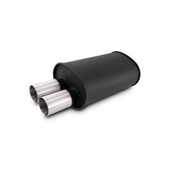 Vibrant Performance - 12326- STREETPOWER FLAT BLACK Oval Muffler with Dual 304SS Brushed Tips; Inlet ID: 3.00 in (76.2mm) Tip OD: 3.00 in (76.2mm); Muffler Body Size: 9.5 inW x 6.75 inH x 15 inL; Tip Location: Offset Bottom