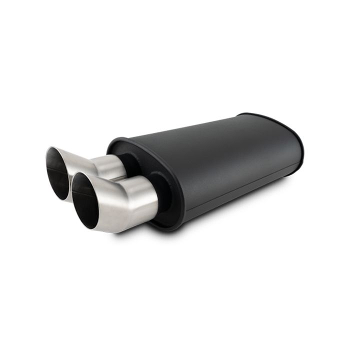 Vibrant Performance - 12331- STREETPOWER FLAT BLACK Oval Muffler with Dual 304SS Brushed Tips; Inlet ID: 3.00 in (76.2mm) Tip OD: 3.00 in (76.2mm); Muffler Body Size: 9 inW x 5 inH x 15 inL; Tip Location: Center of End Cap