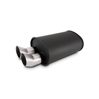 Vibrant Performance - 12335- STREETPOWER FLAT BLACK Oval Muffler with Dual 304SS Brushed Tips; Inlet ID: 2.50 in (63.5mm) Tip OD: 3.00 in (76.2mm); Muffler Body Size: 9.5 inW x 6.75 inH x 15 inL; Tip Location: Offset Bottom