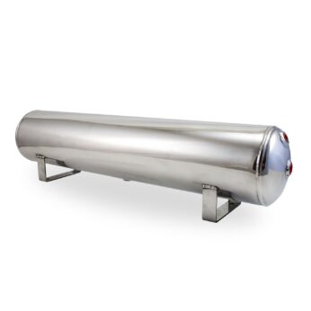 4 Gal Aluminum Air Tank; (4) 1/4 in.  face ports & (2) 3/8 in.  end ports; 6 in. D X 30 in. L, light weight, raw aluminum, 200PSI maximum operating pressure.
