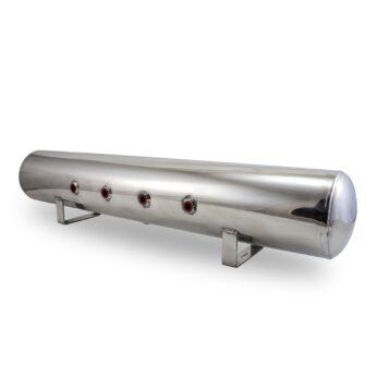 4 Gal Aluminum Air Tank; (4) 1/4 in.  face ports & (2) 3/8 in.  end ports; 6 in. D X 30 in. L, light weight, polished aluminum, 200PSI maximum operating pressure.