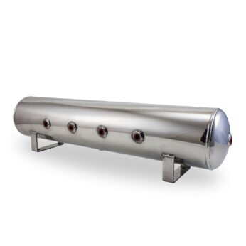 2.5 Gallon Aluminum Air Tank; (4) 1/4 in.  face ports; 6 in.  D X 20 in.  L, light weight, raw aluminum, 200PSI maximum operating pressure.