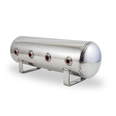 2.5 Gallon Aluminum Air Tank; (4) 1/4 in.  face ports; 6 in.  D X 20 in.  L, light weight, polished aluminum, 200PSI maximum operating pressure.