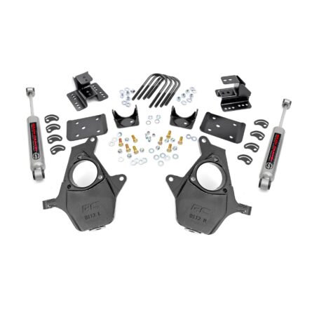 Rough Country 2 Inch Lowering Kit - 4 Inch Rear Lowering - Alum/Stamped Knuckle - Chevy/GMC 1500 (14-18)