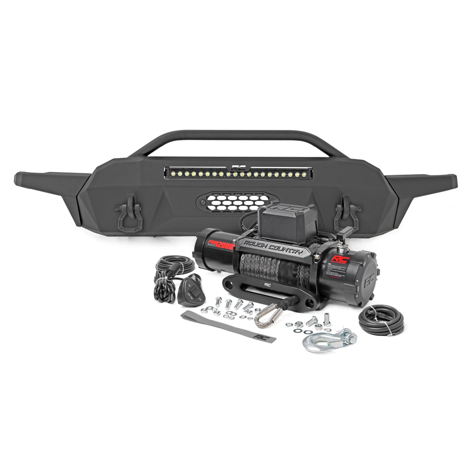 Rough Country Front Bumper - Hybrid - 20 in Blk DRL LED - Toyota Tacoma 4WD (2016-2023)