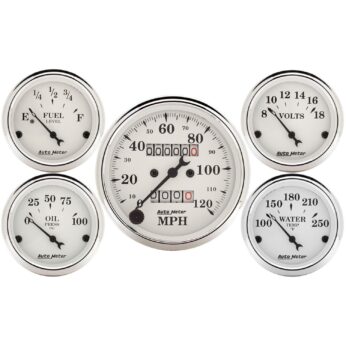 5 PC. GAUGE KIT, 3-1/8 in. & 2-1/16 in. , MECH. SPEEDOMETER, OLD TYME WHITE