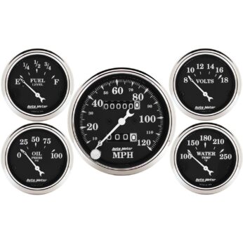 5 PC. GAUGE KIT, 3-1/8 in. & 2-1/16 in. , MECH. SPEEDOMETER, OLD TYME BLACK