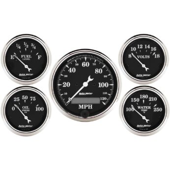 5 PC. GAUGE KIT, 3-1/8 in. & 2-1/16 in. , ELEC. SPEEDOMETER, OLD TYME BLACK