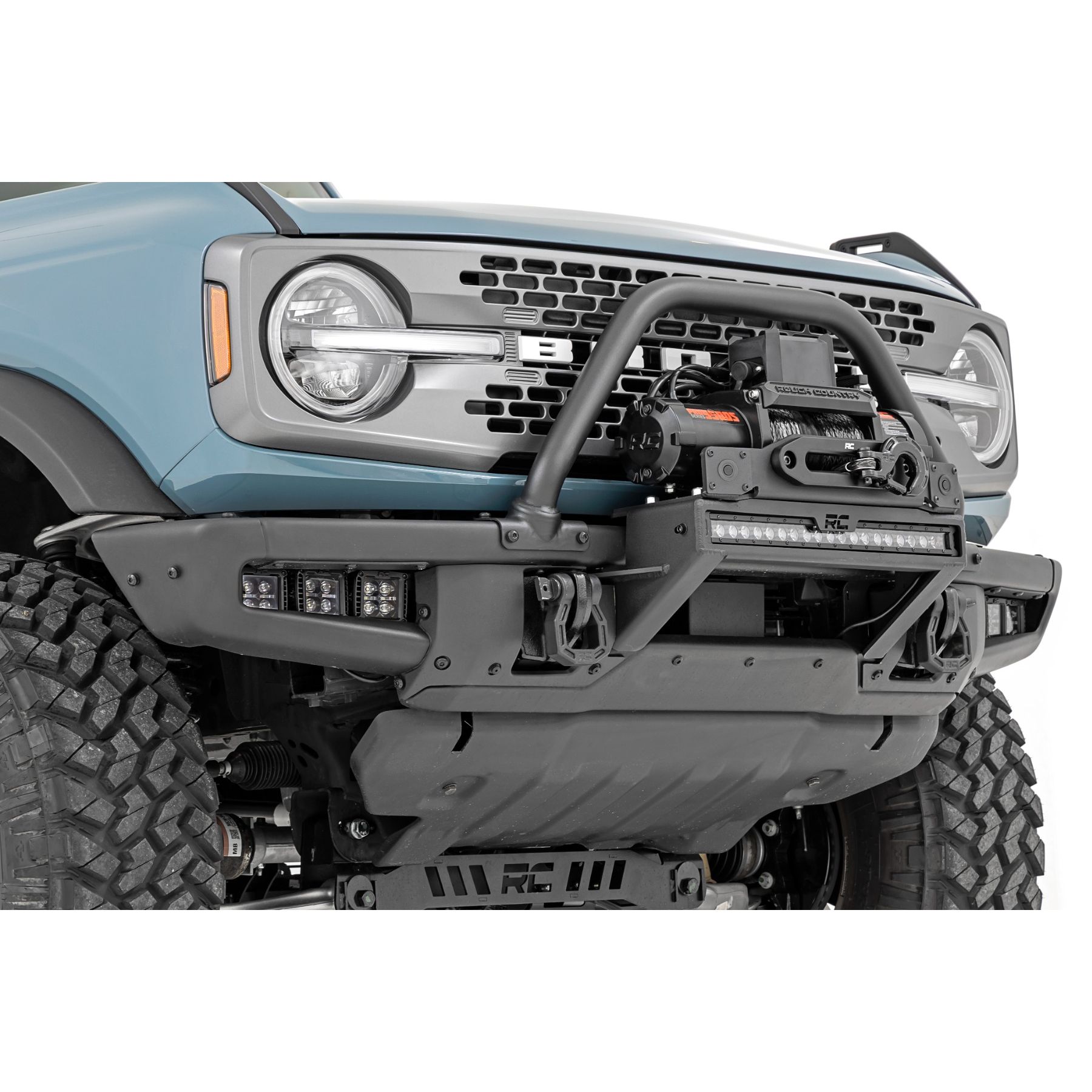 Rough Country High Winch Mount - All Models - 20 Inch Black Single Row LED - Ford Bronco (21-23)