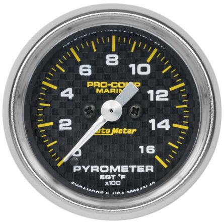 2-1/16 in. PYROMETER, 0-1,600 Fahrenheit, MARINE CARBON FIBER