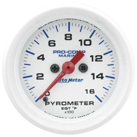 2-1/16 in. PYROMETER, 0-1,600 Fahrenheit, MARINE SILVER WHITE