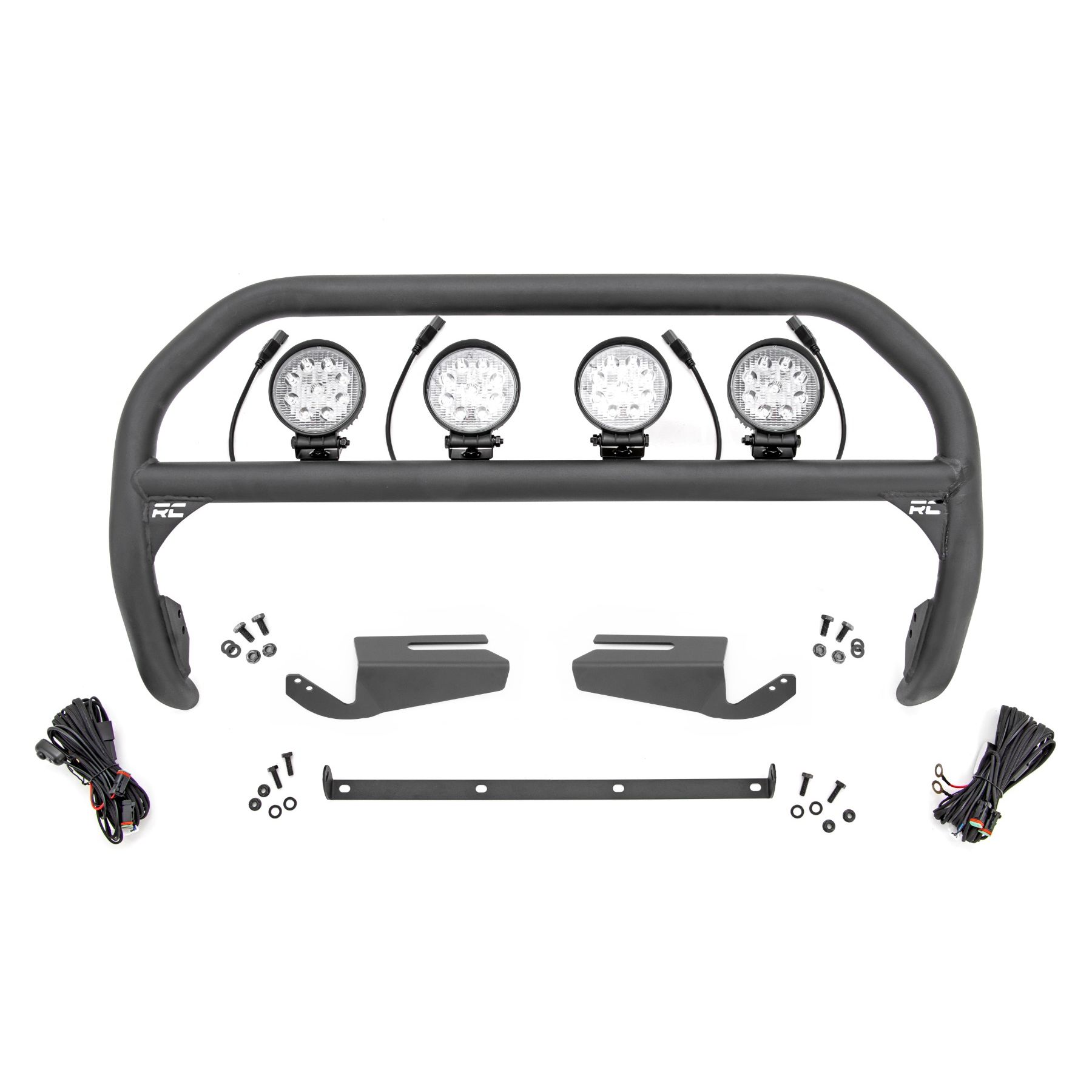 Rough Country Nudge Bar - 4 Inch Round Led (x4) - OE Modular Steel - Ford Bronco (21-23)