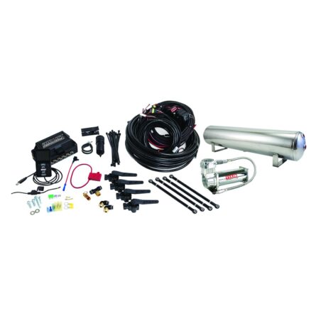 Air Lift Performance 3H .375in Air Line, 4 Gallon 5-Port Lightweight Polished Aluminum Tank, VIAIR 444C Compressor