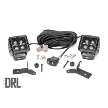 Rough Country Jeep 2-inch LED Lower Windshield Kit (18-21 Wrangler JL, 20-21 Gladiator JT - Black-Series w/ White DRL)