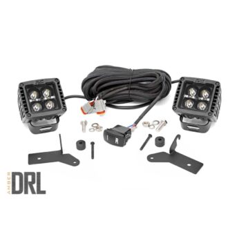 Rough Country Jeep 2-inch LED Lower Windshield Kit (18-21 Wrangler JL, 20-21 Gladiator JT - Black-Series w/ Amber DRL)