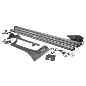 Rough Country Jeep 50-inch Straight LED Light Bar Upper Windshield Kit w/ Single-Row Chrome Series LED (20-22 Gladiator JT, 18-22 Wrangler JL)