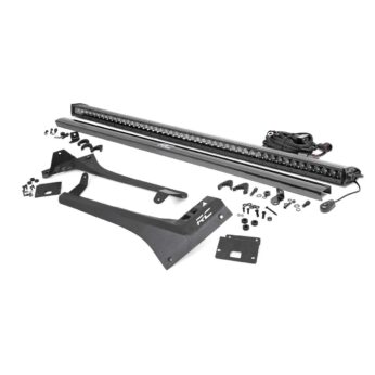Rough Country Jeep 50-inch Straight LED Light Bar Upper Windshield Kit w/ Single-Row Black Series LED (20-22 Gladiator JT, 18-22 Wrangler JL)