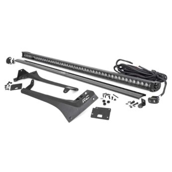 Rough Country Jeep 50-inch Straight LED Light Bar Upper Windshield Kit w/ Single-Row Black Series LED - White DRL (20-22 Gladiator JT, 18-22 Wrangler JL)