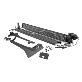 Rough Country Jeep 50-inch Straight LED Light Bar Upper Windshield Kit w/ Dual-Row Black Series LED (20-22 Gladiator JT, 18-22 Wrangler JL)