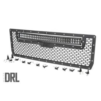 Rough Country Mesh Grille - 30 in Dual Row LED - Black - White DRL - GMC Sierra 1500 (14-15)