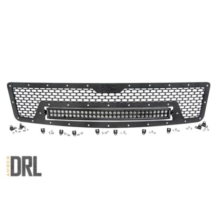 Rough Country Mesh Grille - 30 in Dual Row LED - Black - Amber DRL - Chevy Silverado 1500 (07-13)