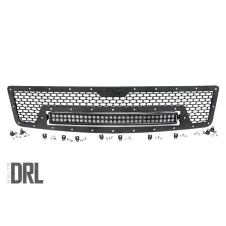 Rough Country Mesh Grille - 30 in Dual Row LED - Black - White DRL - Chevy Silverado 1500 (07-13)