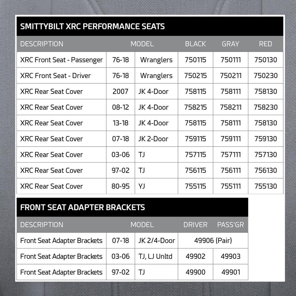 XRC Suspension Seat - Passenger Side - Black Sides/ Gray Center