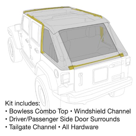 Bowless Combo Top Kit W/Tinted Windows - Protek Jeep, 07-18 Wrangler (JK) 4 Door