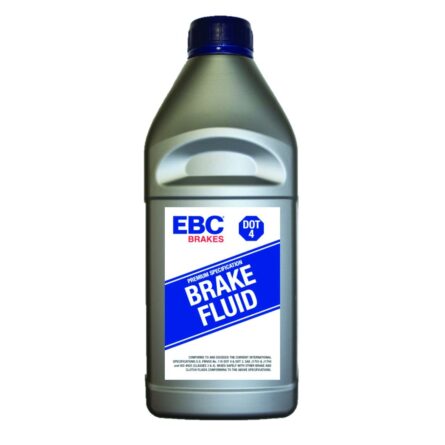 1 liter bottle of EBC Brakes DOT-4 glycol fluid.