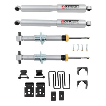 BELLTECH 1055SP LOWERING KIT FRONT AND REAR COMPLETE KIT W/ STREET PERFORMANCE STRUTS/SHOCKS 2021+ FORD F-150 4WD -1IN. TO -3.5IN. F / -7.5IN. R