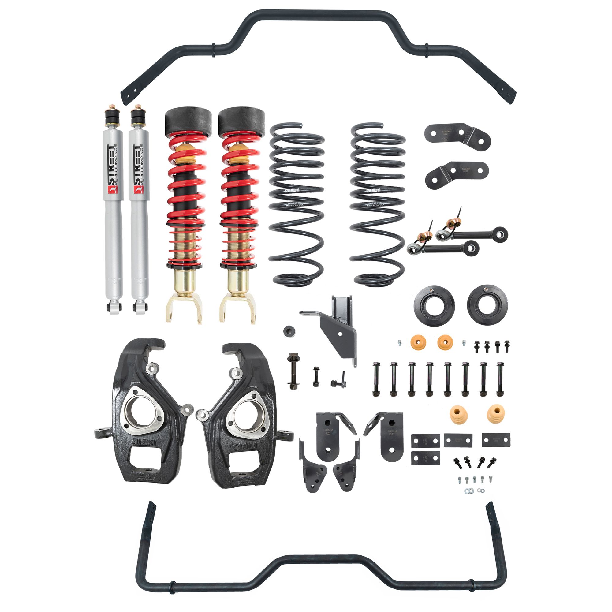 BELLTECH 1062HK PERF HANDLING KIT COMPLETE KIT INC. HEIGHT ADJUSTABLE FRONT COILOVERS & REAR SWAY BAR 2019+ RAM 1500 2WD/4WD 3-4IN. FRONT / 4-5IN. REAR
