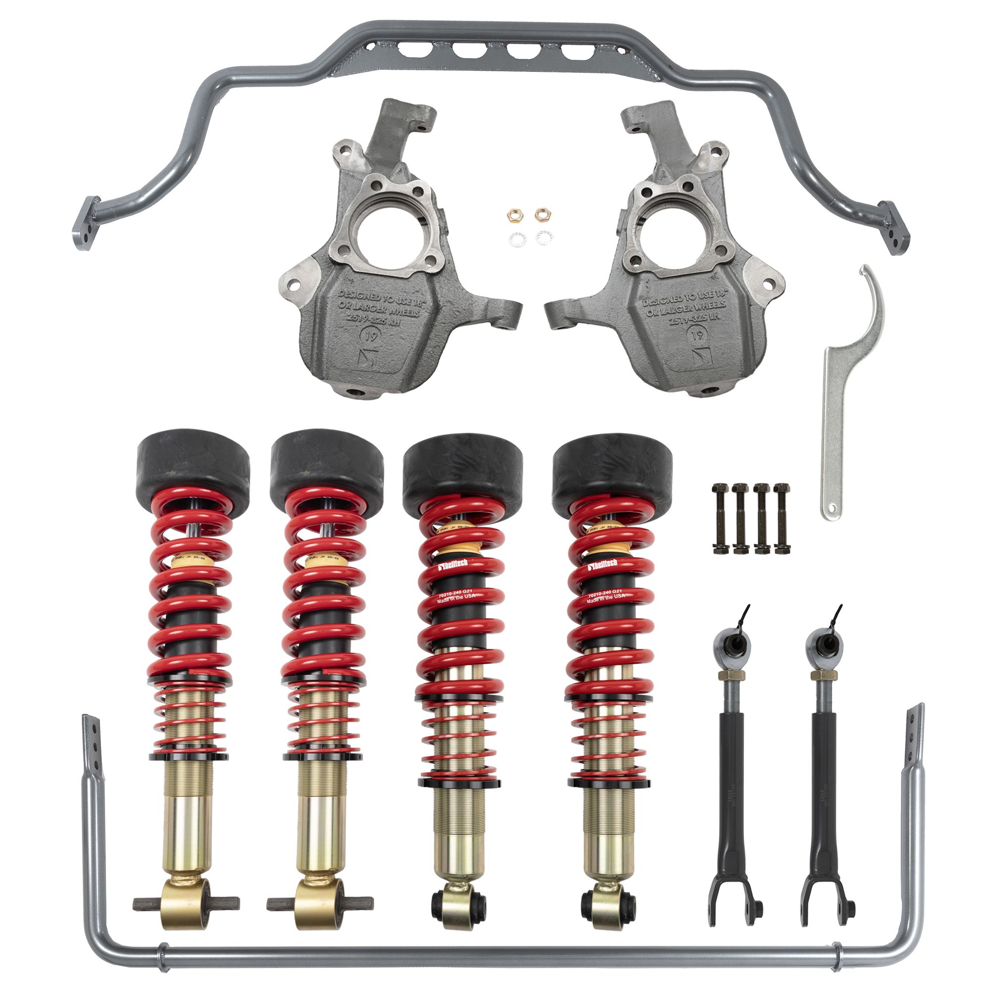 BELLTECH 1104HK PERF HANDLING KIT COMPLETE KIT INC. HEIGHT ADJUSTABLE FRONT COILOVERS & ANTI-SWAYBAR SET 2021+ GM TAHOE / YUKON 2WD/4WD SHORT WHEEBASE