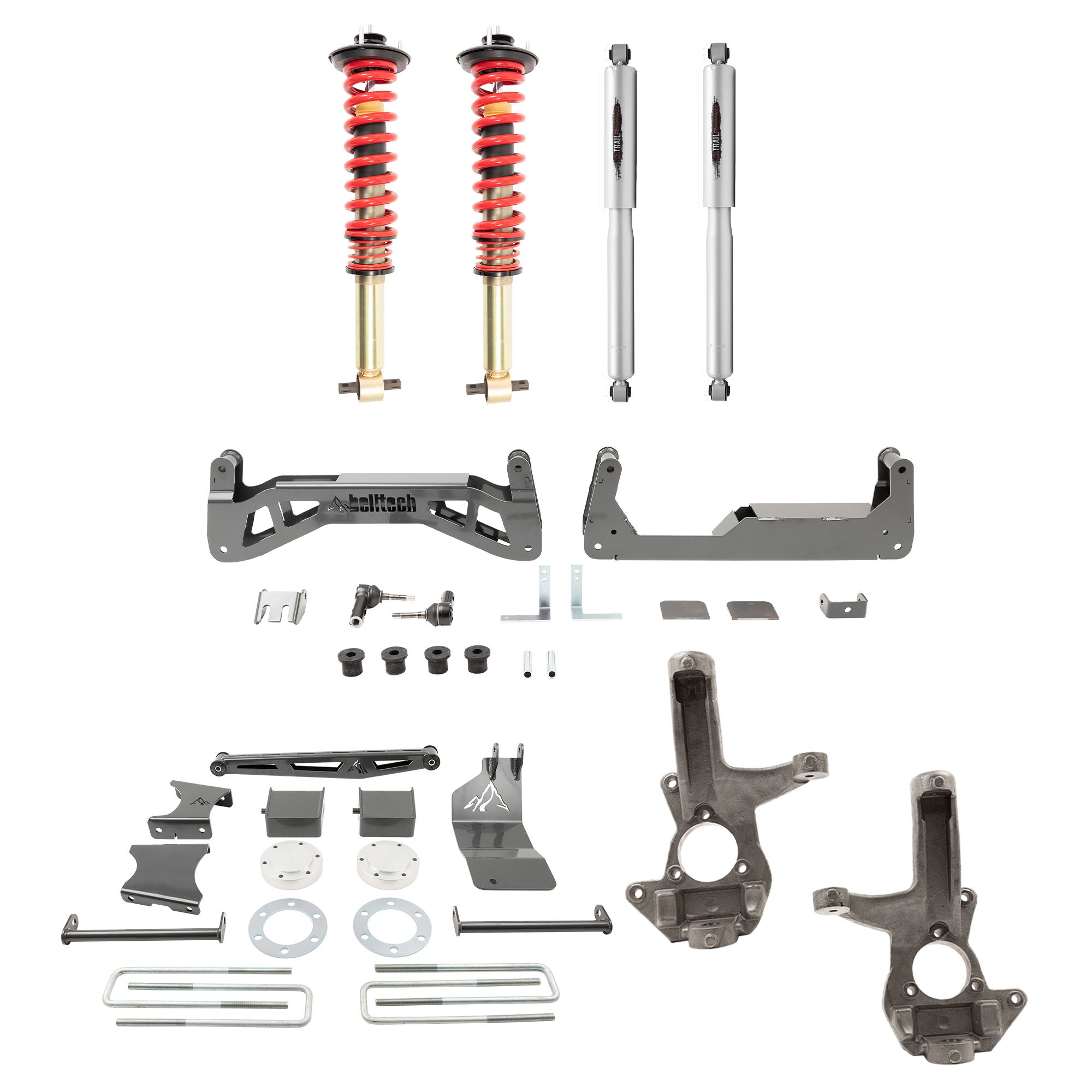 BELLTECH 150203TPC LIFT KIT 7-9IN. LIFT KIT INC. FRONT AND REAR TRAIL PERFORMANCE COILOVERS/SHOCKS 2016-2018 SILVERADO / SIERRA 1500 4WD (EXT & CREW CAB) 7-9IN. LIFT W/ FRONT COILOVERS
