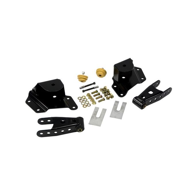 BELLTECH 6512 SHACKLE & HANGER KIT 4 IN. DROP LEAF SPRING SHACKLE & HANGER KIT (FRONT HANGER/REAR SHACKLE) 1999-2006 CHEVROLET SILVERADO/SIERRA 1500 STD CAB SHORT BED ONLY 4 IN. REAR DROP