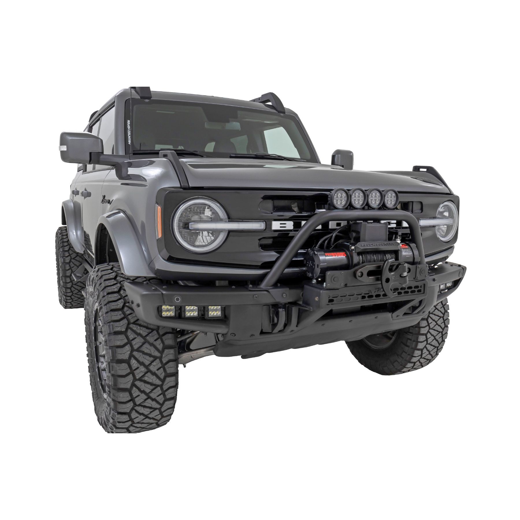Rough Country Safari Bar - 3 in OSRAM (Pair) - Wide - OE Modular Steel - Ford Bronco (21-23)