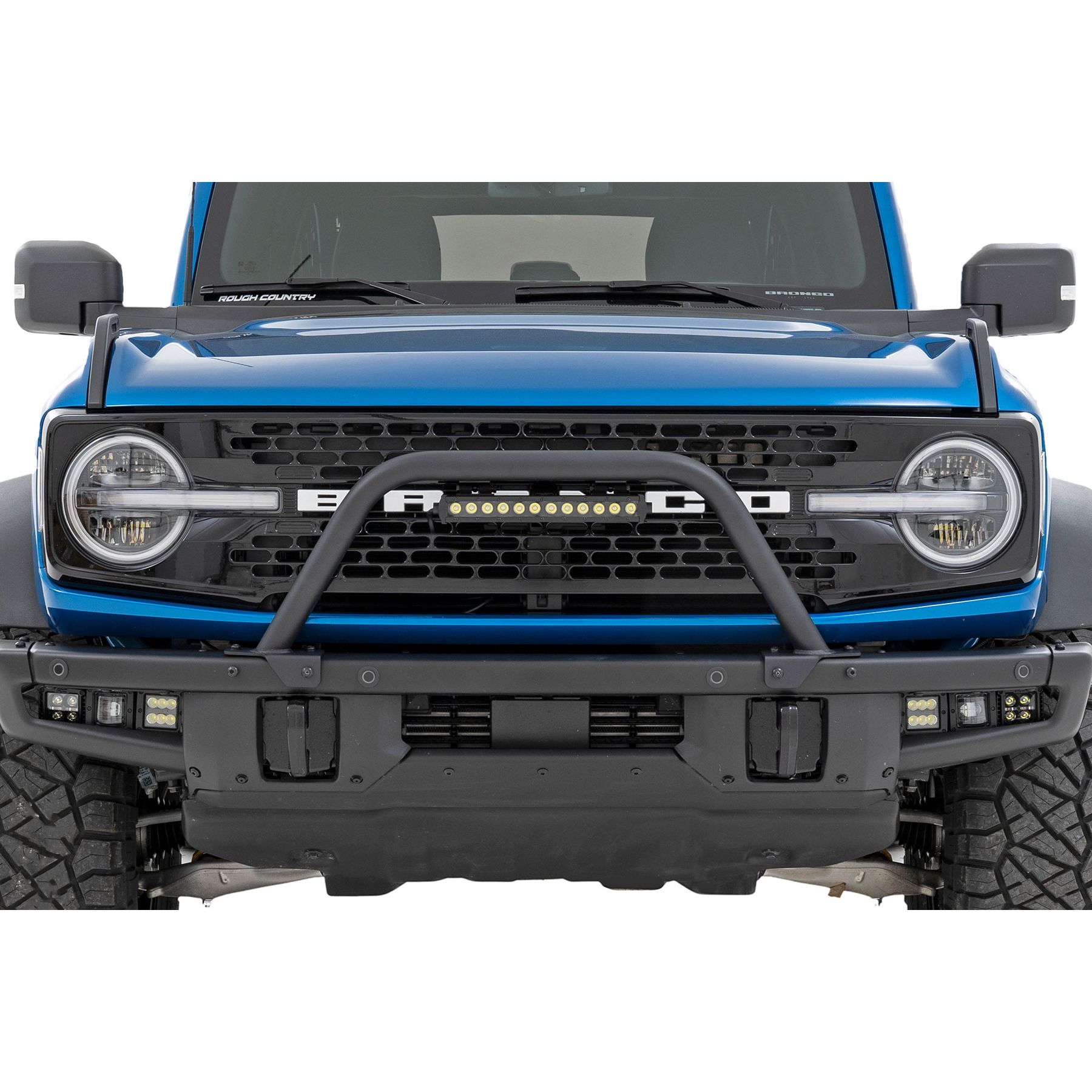 Rough Country Safari Bar - 12 in LED Light Bar - Black - DRL - Single Row - OE Modular Steel - Ford Bronco 4WD (