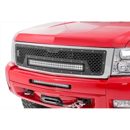 Rough Country Mesh Grille - 30 in Dual Row LED - Black - Chevy Silverado 1500 (07-13)