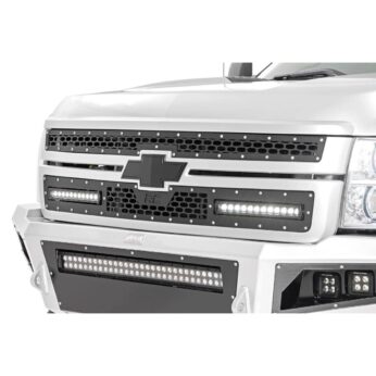 Rough Country Mesh Grille - 12 in Single Row LED Pair - Black - Chevy Silverado 2500 HD/3500 HD (11-14)