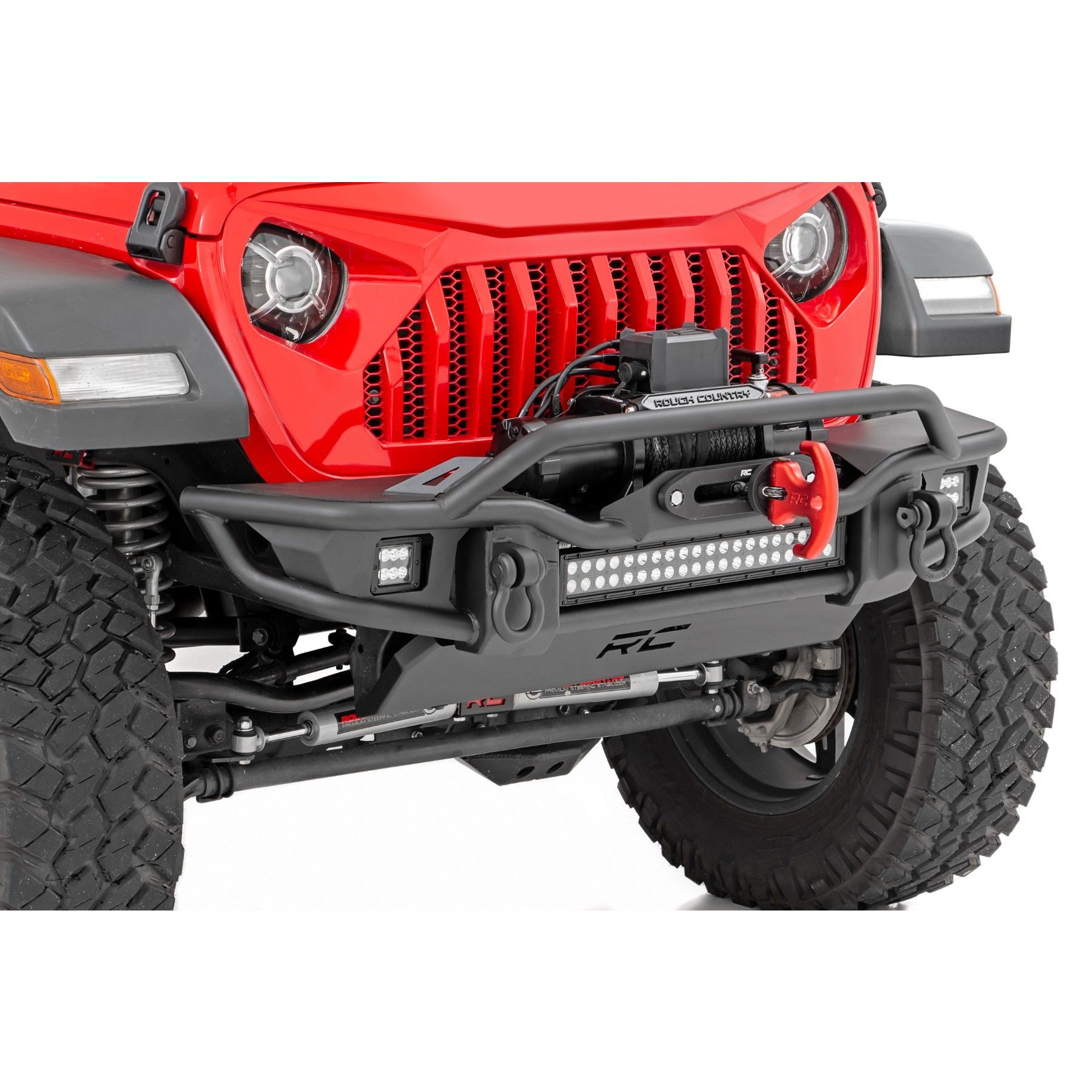 Rough Country Front Winch Bumper - Tubular - Skid Plate - Jeep Gladiator JT/Wrangler JK & JL