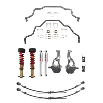 BELLTECH 350345HK LOWERING KIT COMPLETE KIT INC. HEIGHT ADJUSTABLE FRONT COILOVERS & ANTI-SWAYBAR SET 2019+ Silverado/Sierra 1500 2WD/4WD 0-4IN. F / 4IN. R