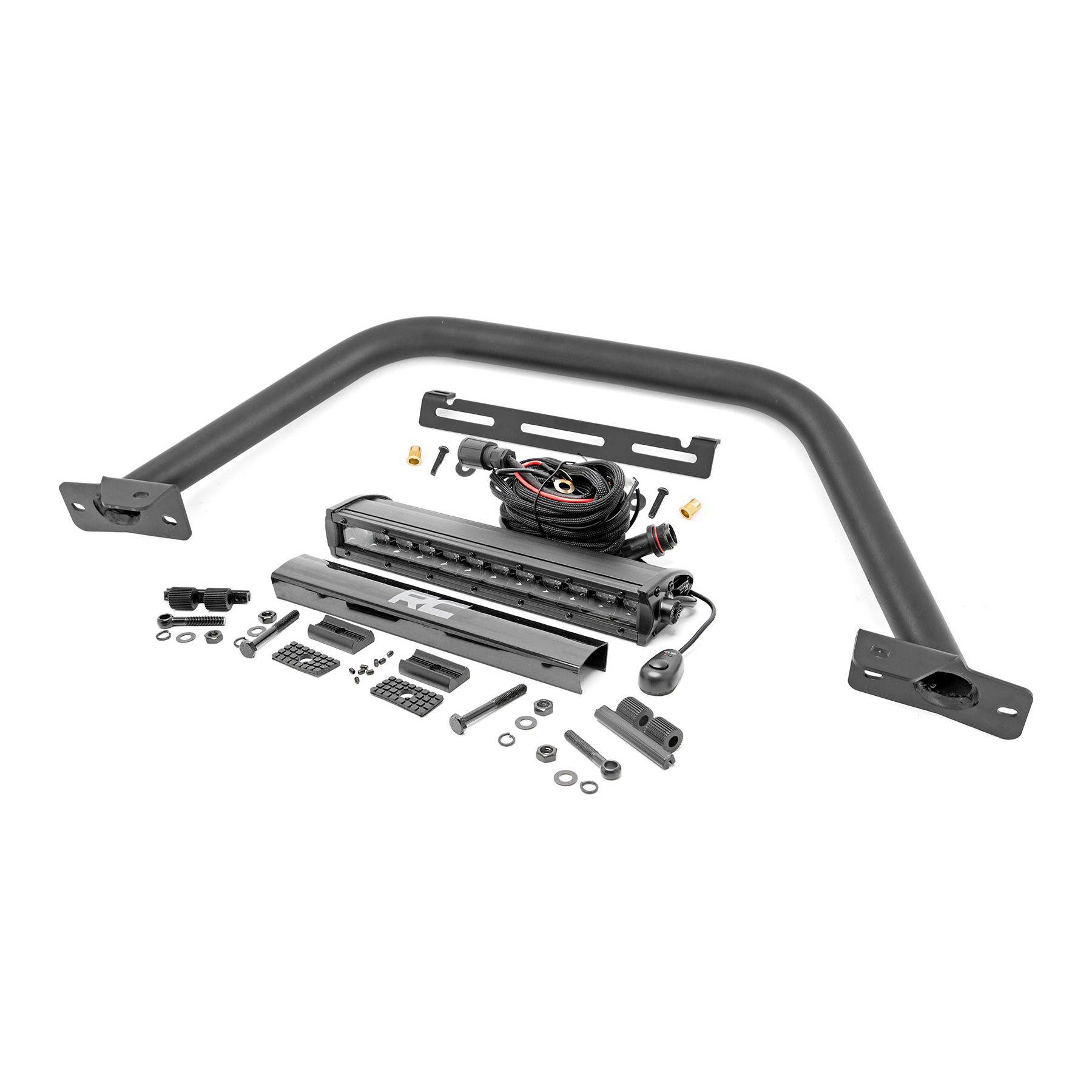 Rough Country Safari Bar - 12 in LED Light Bar - Black - Single Row - OE Modular Steel - Ford Bronco 4WD (