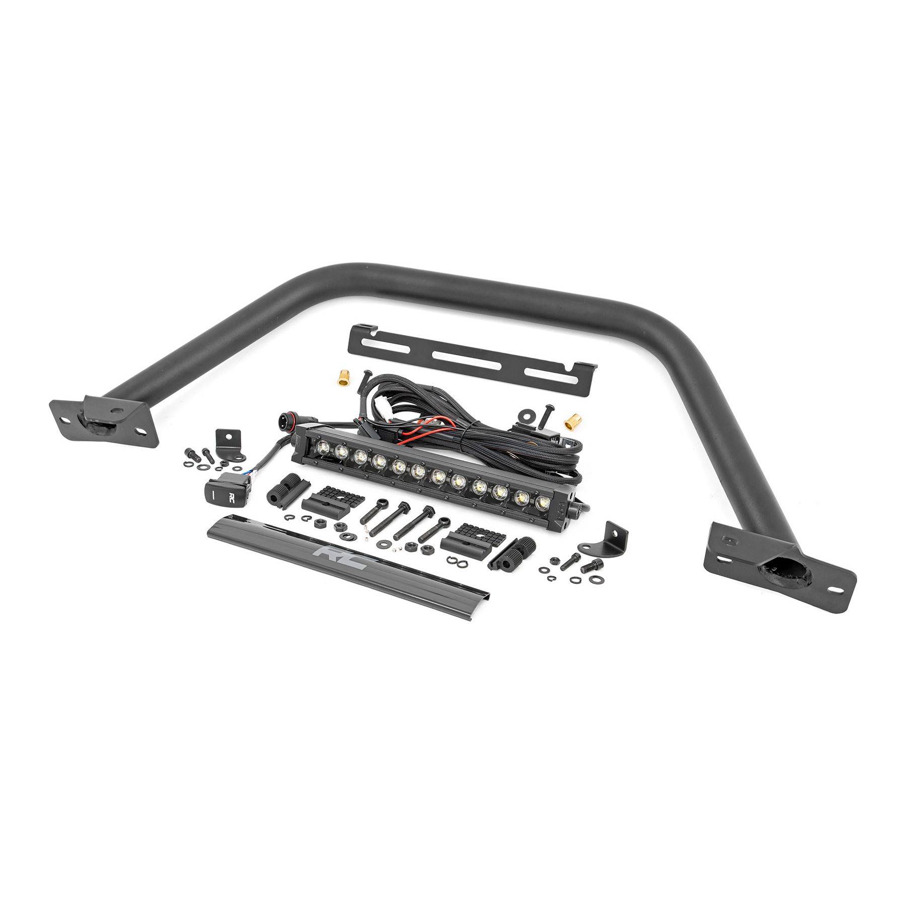 Rough Country Safari Bar - 12 in LED Light Bar - Black - DRL - Single Row - OE Modular Steel - Ford Bronco 4WD (
