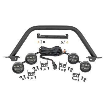 Rough Country Safari Bar - 3.5 in. Round LED (Quad) - Black - Amber DRL - OE Modular Steel - Ford Bronco 4WD (21-23)